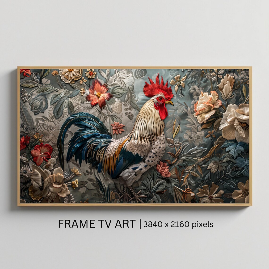 Rooster Floral Tapestry Vintage Farmhouse Rustic Bird TV Art Poster