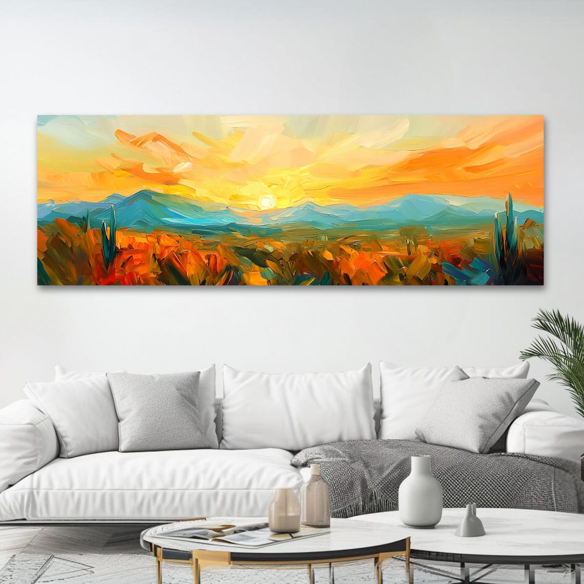 Desert Sunset Wall Art Long Horizontal Narrow Print Vibrant Southwest Landscape Artwork For Above Couch Or Bed - Image 4