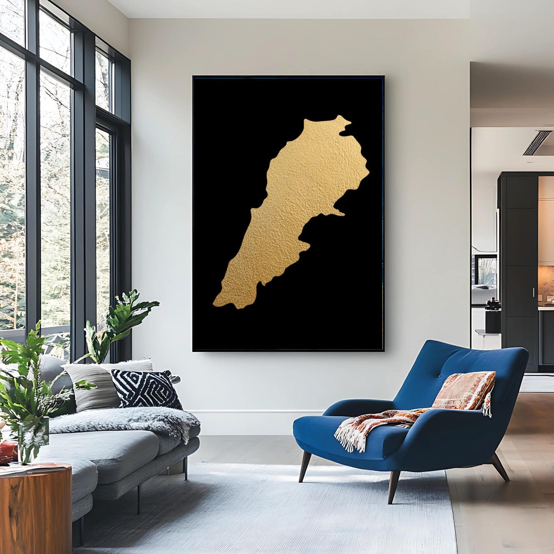 Gold Lebanon Map Black Minimalist Lebanese Heritage Wall Art Poster - Image 3