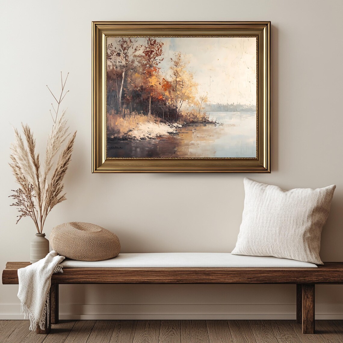 Antique Lakeside Autumn Vintage Fall Landscape - Image 2
