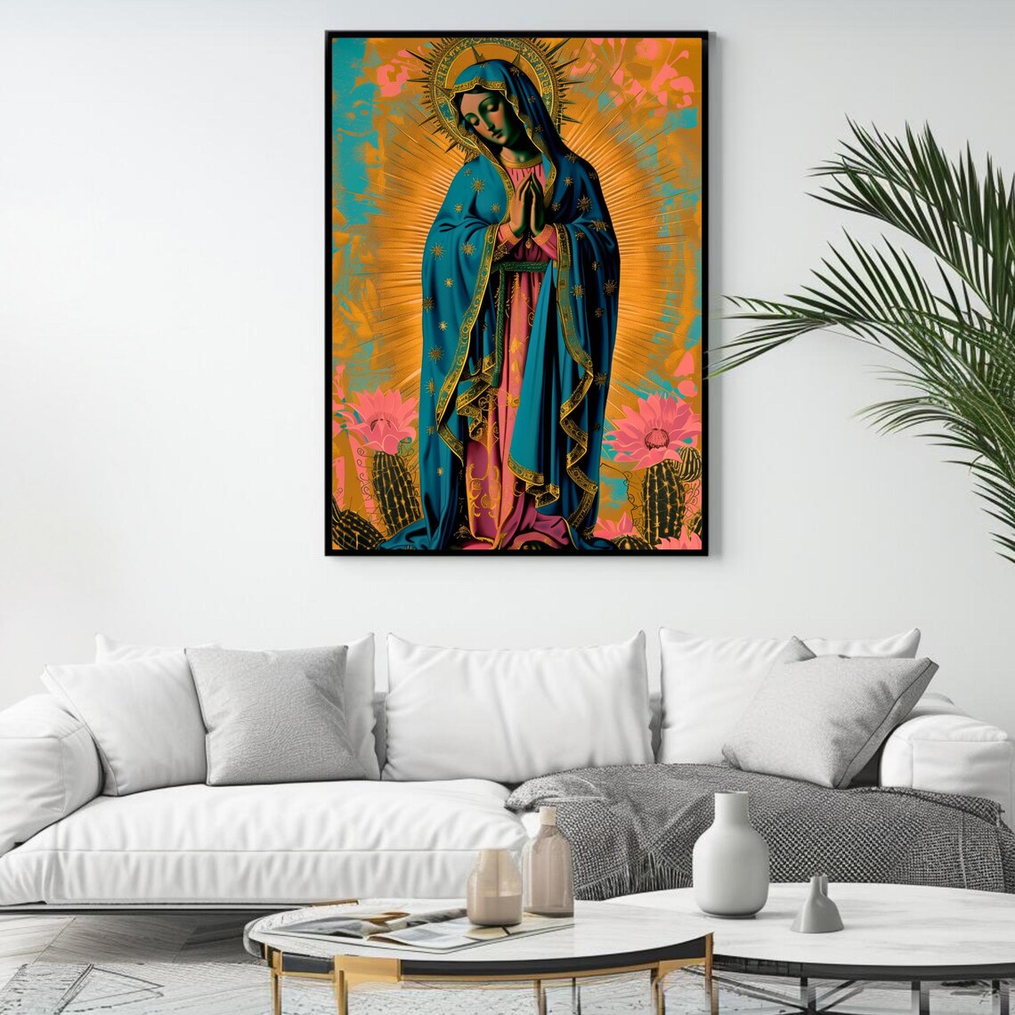 Our Lady Of Guadalupe Teal Robe Golden Halo Religious Art Poster - Image 4