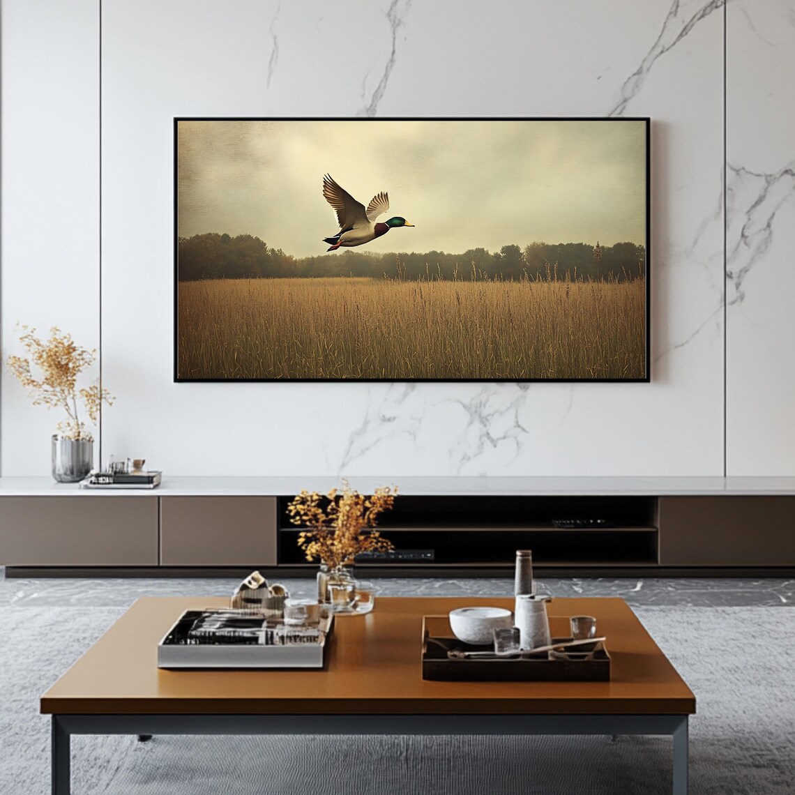 Flying Mallard Duck Rustic Nature Backdrop - Image 2