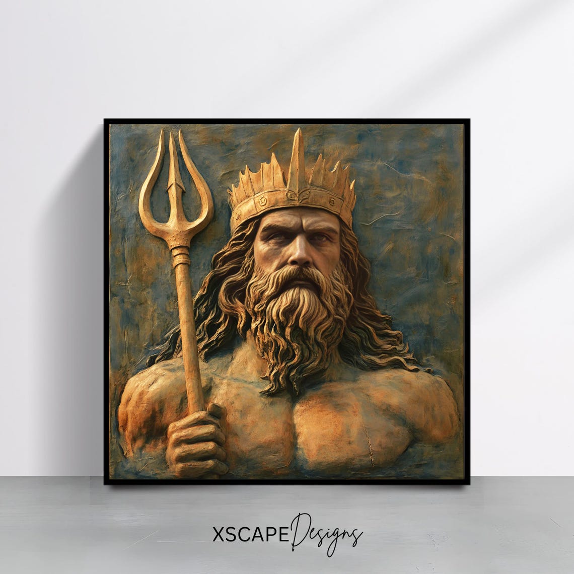 Poseidon Greek Sea God Trident Crown Dramatic Statue Art Wall Poster