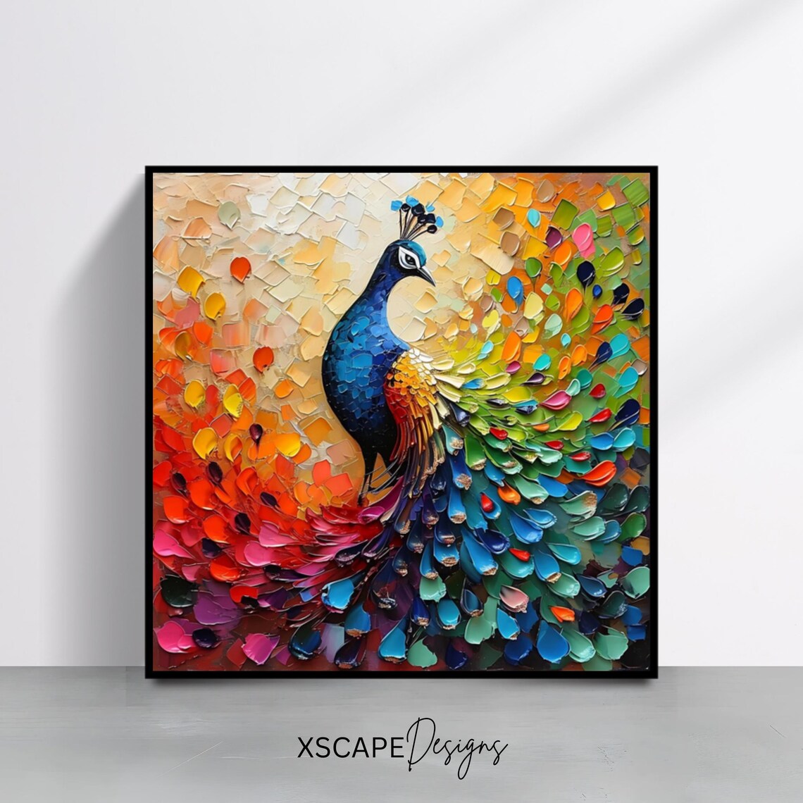 Peacock Wall Art Print, Vibrant Bird Square Poster