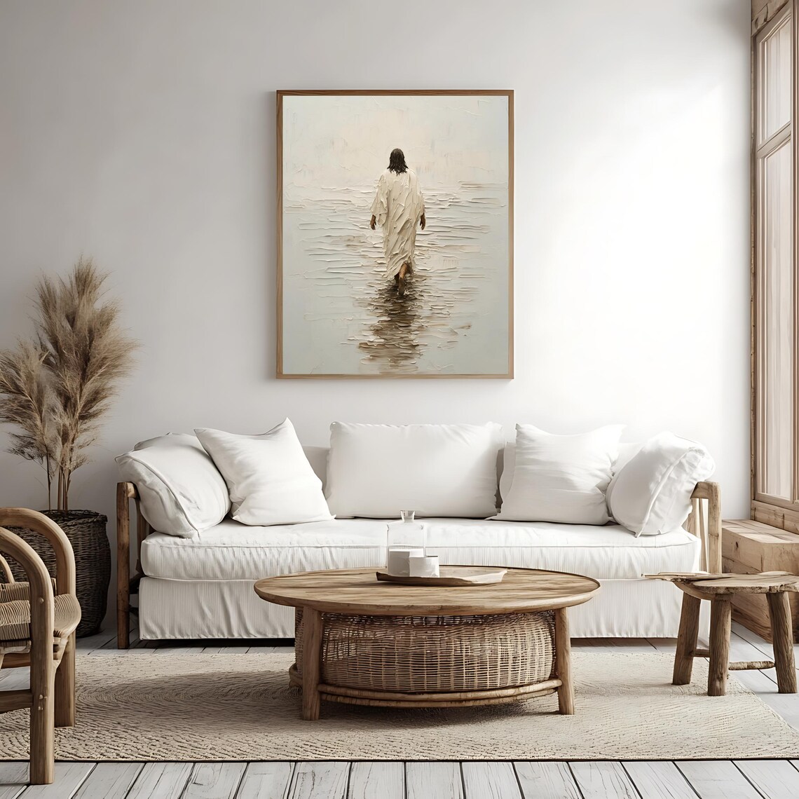 Jesus Walking on Water White Robe Neutral Christian Faith Wall Art Print - Image 4