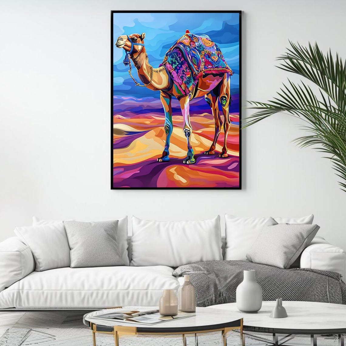 Colorful Decorated Camel In Desert Dunes Bohemian Pop Art Wall Poster - Image 4