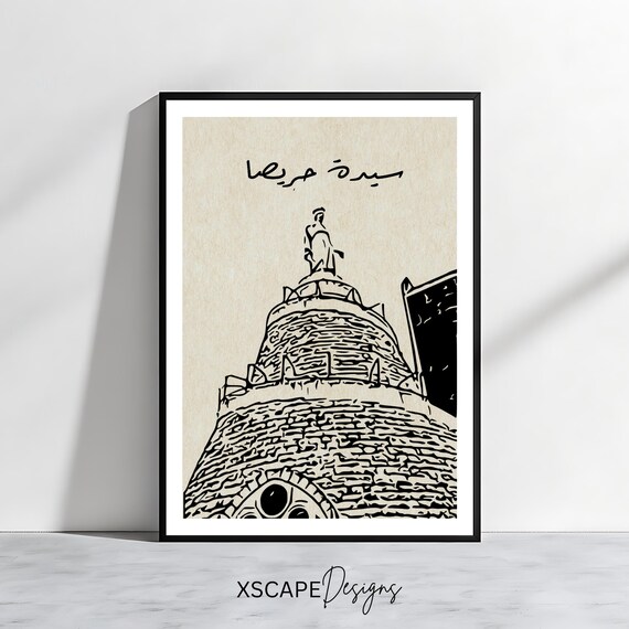 Our Lady Of Harissa Shrine Line Art Lebanon Landmark Religious Heritage Poster
