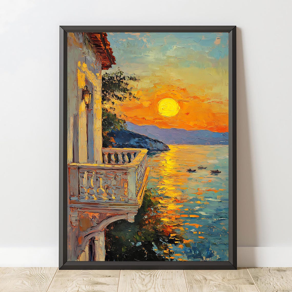 Romantic Sunset Balcony Villa Terrace Golden Sea Ocean View Poster - Image 2