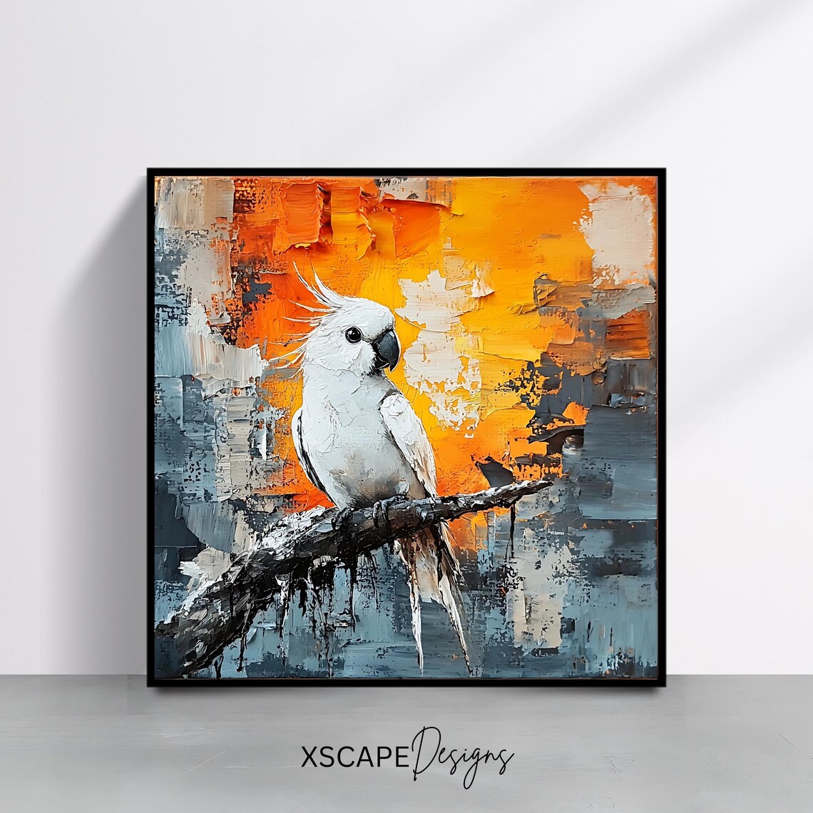 Square Cockatoo Art Print, Modern Abstract Artwork