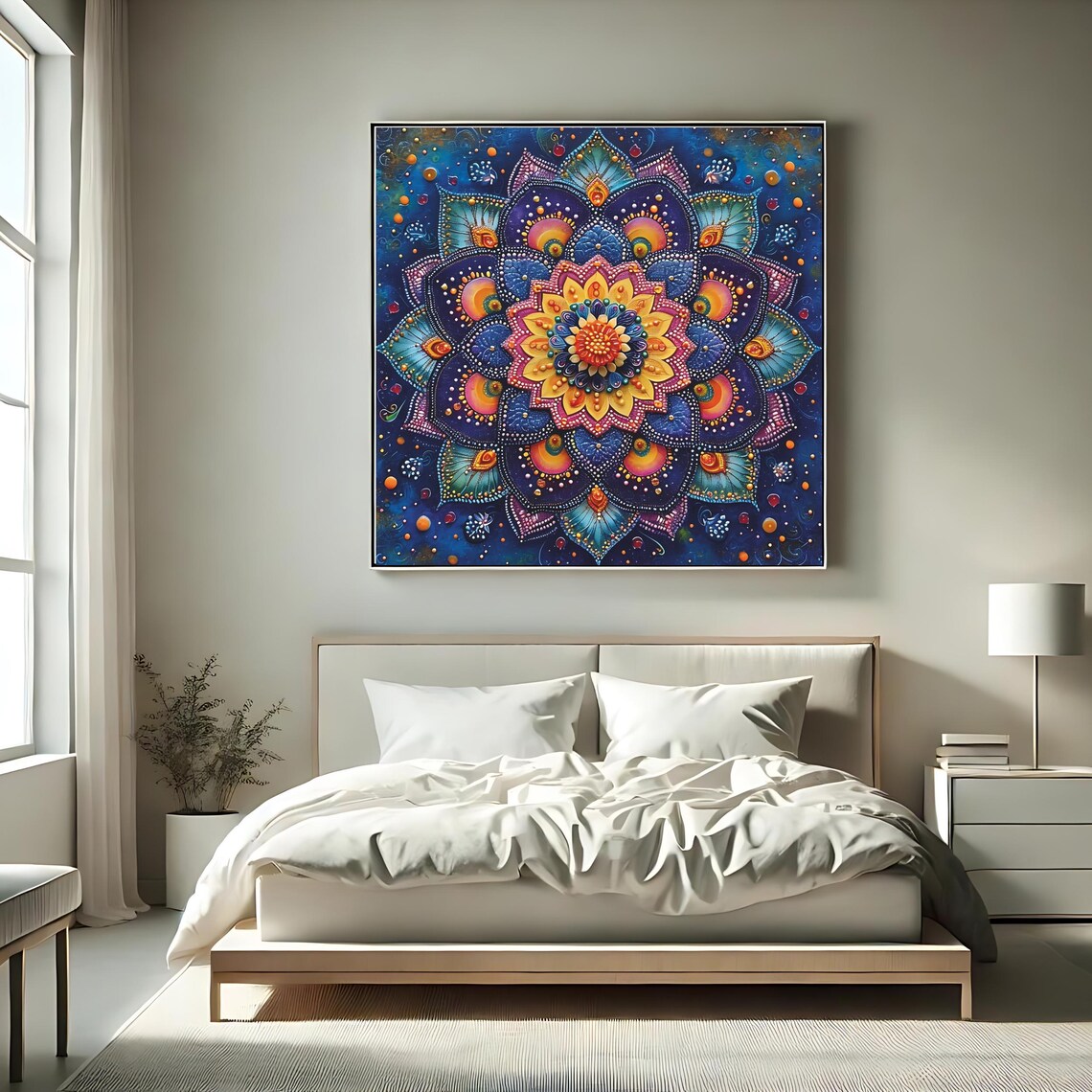 Square Mandala Art, Colorful Boho Wall Decor - Image 2