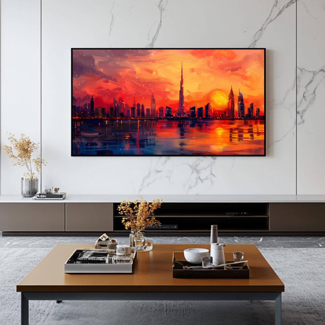 Dubai Skyline Burj Khalifa Sunset Waterfront Colorful TV Art Poster - Image 2