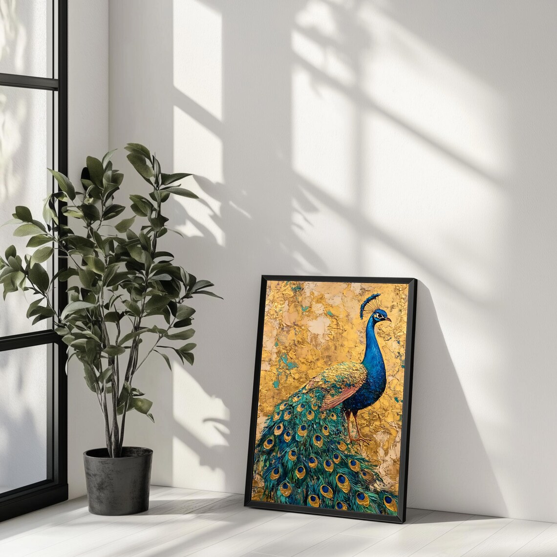 Peacock Wall Art, Luxury Bird Decor, Gold Background Art Print - Image 2