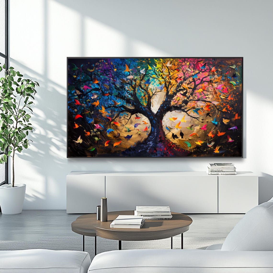 Colorful Tree Of Life With Flying Birds Abstract Nature Poster - Image 4