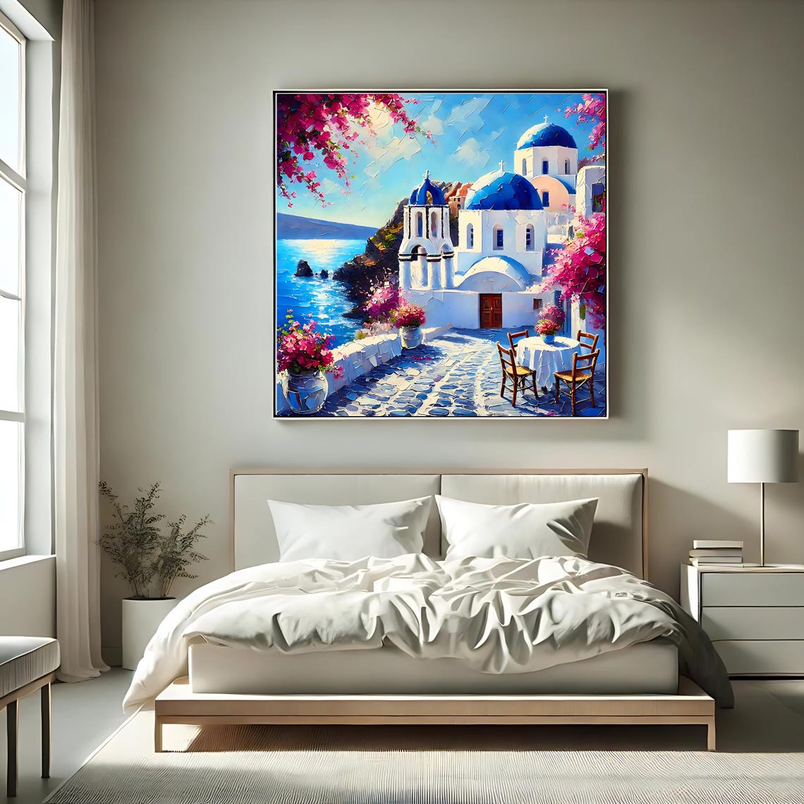Santorini Greece Blue Domed Churches Caldera Sea Terrace Travel Poster - Image 2