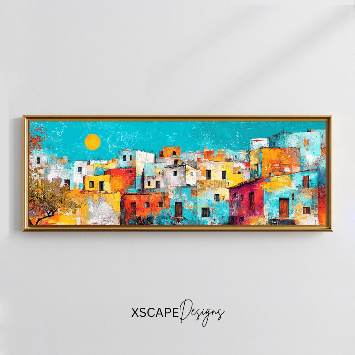 Colorful Mediterranean Village Abstract Sun Painting Travel Poster