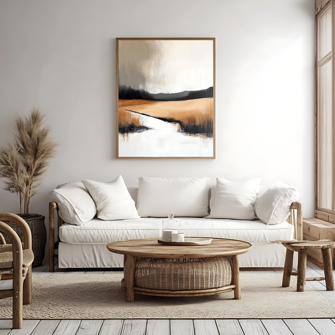 Modern Abstract Landscape Golden Field River Minimalist Art Poster - Image 4