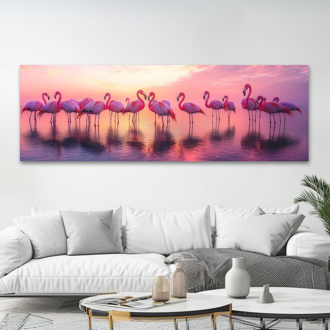 Pink Flamingos Sunset Lake Panoramic Tropical Birds Wall Art Poster - Image 4