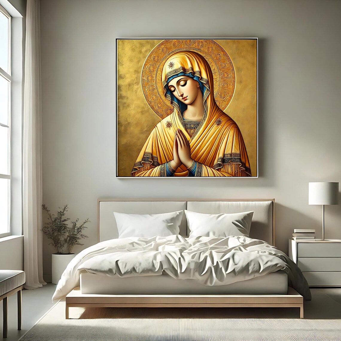 Byzantine Virgin Mary Praying Madonna Gold Icon Catholic Religious Art Print - Image 2