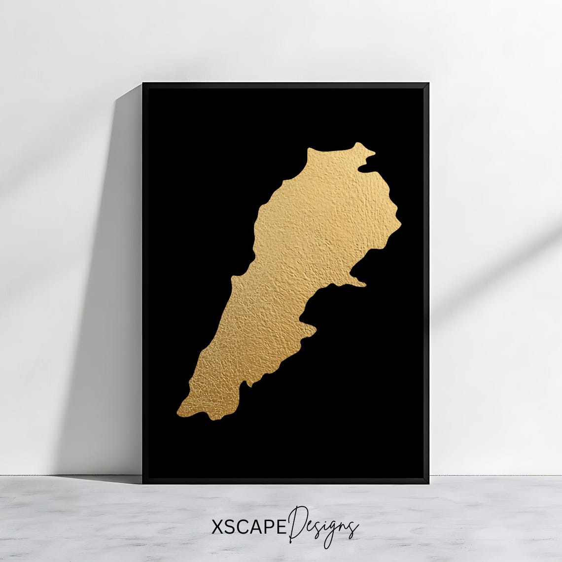 Gold Lebanon Map Black Minimalist Lebanese Heritage Wall Art Poster