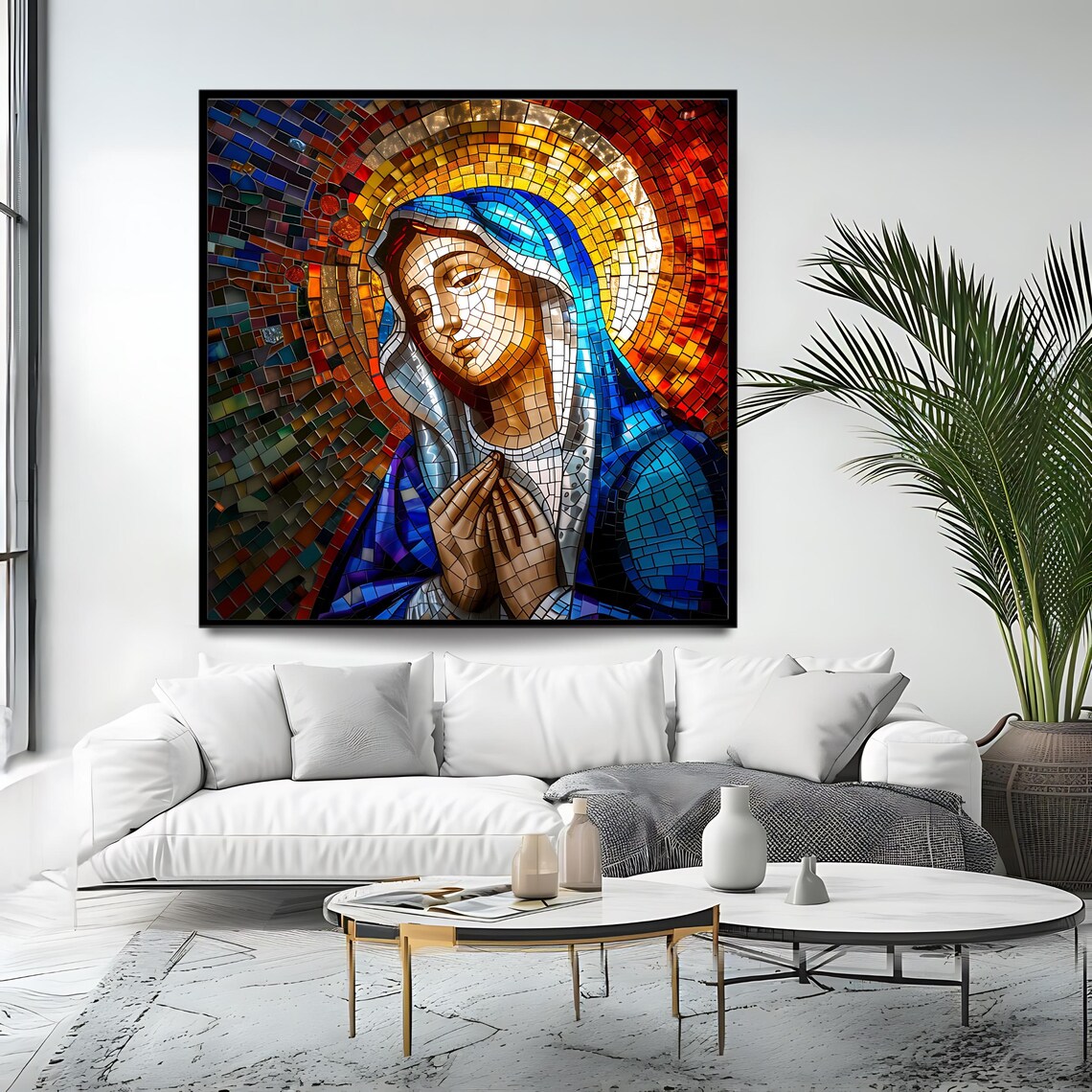 Blessed Virgin Mary Mosaic Praying Halo Catholic Religious Art Poster - Image 4