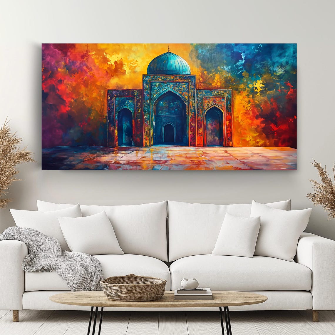 Shah Jahan Mosque Wall Art Long Horizontal Narrow Print Vibrant Islamic Architecture For Above Couch Or Bed - Image 2