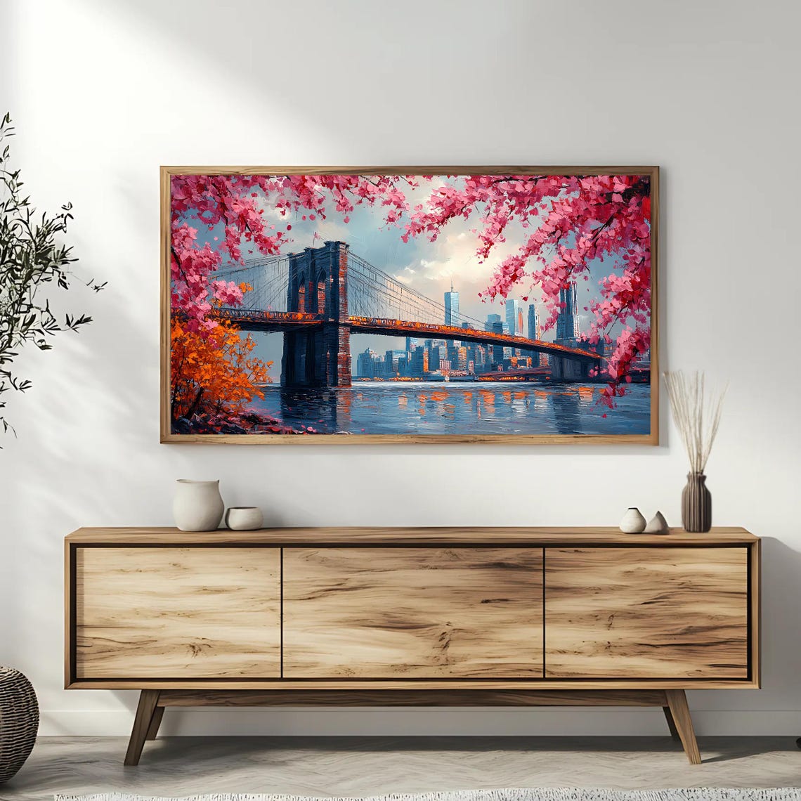 Brooklyn Bridge New York Cherry Blossom Spring Skyline Travel Poster - Image 3