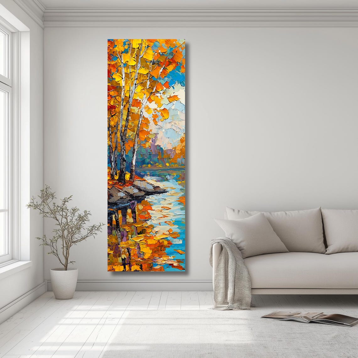 Autumn Birch Trees Lake Reflection Fall Colors Vertical Nature Poster - Image 2