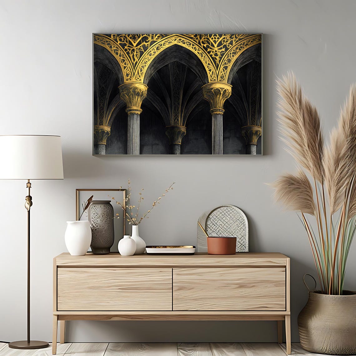Gold Black Islamic Archway Mosque Columns Ornamental Art Wall Print - Image 3