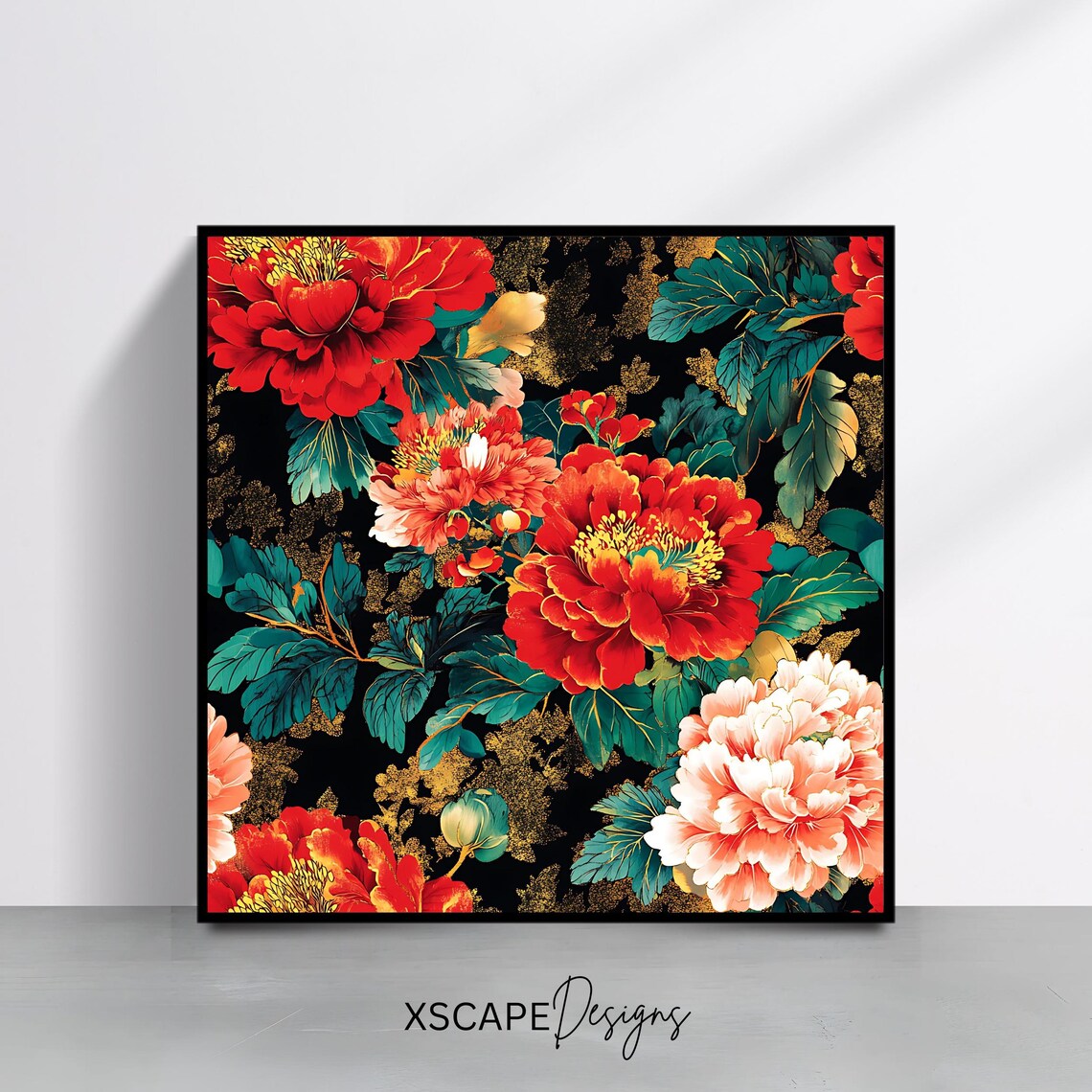 Square Floral Art Print, Modern Botanical Peony