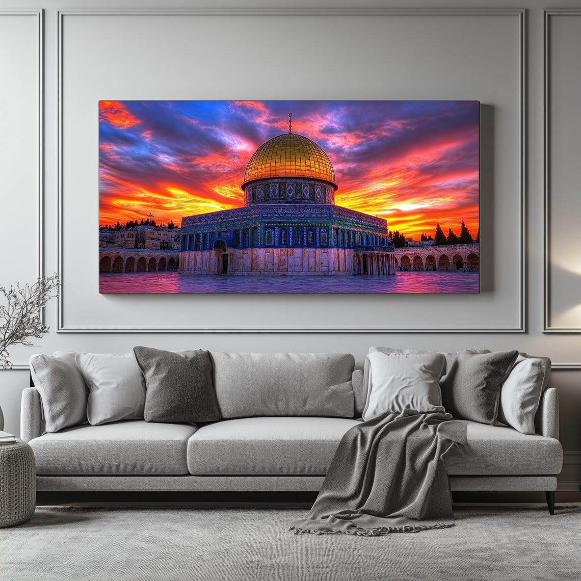 Masjid Al Aqsa Wall Art Long Horizontal Narrow Print Oversized Panoramic Sunset Artwork For Above Couch Or Bed - Image 3
