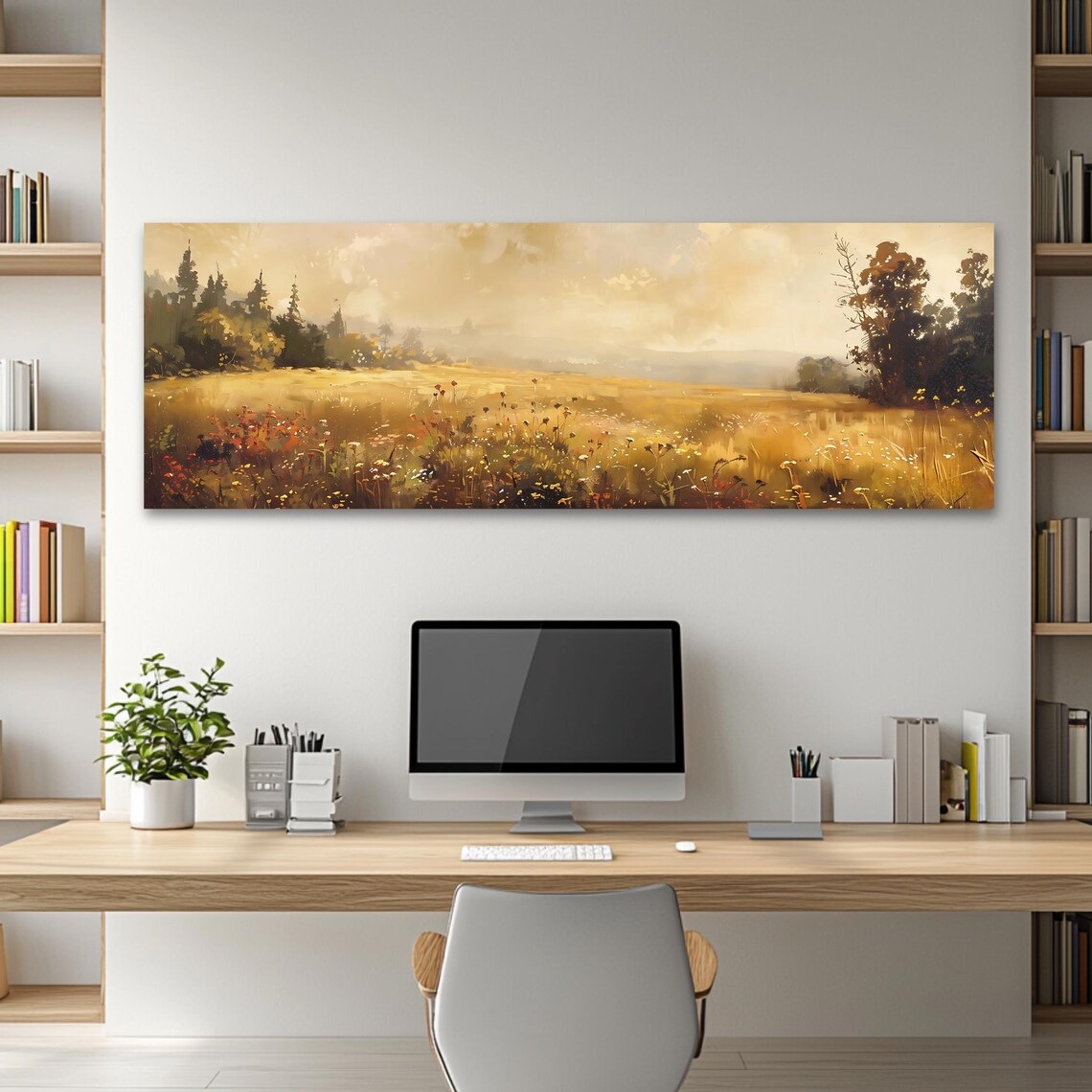 Panoramic Meadow Art Print, Rustic Countryside - Image 2