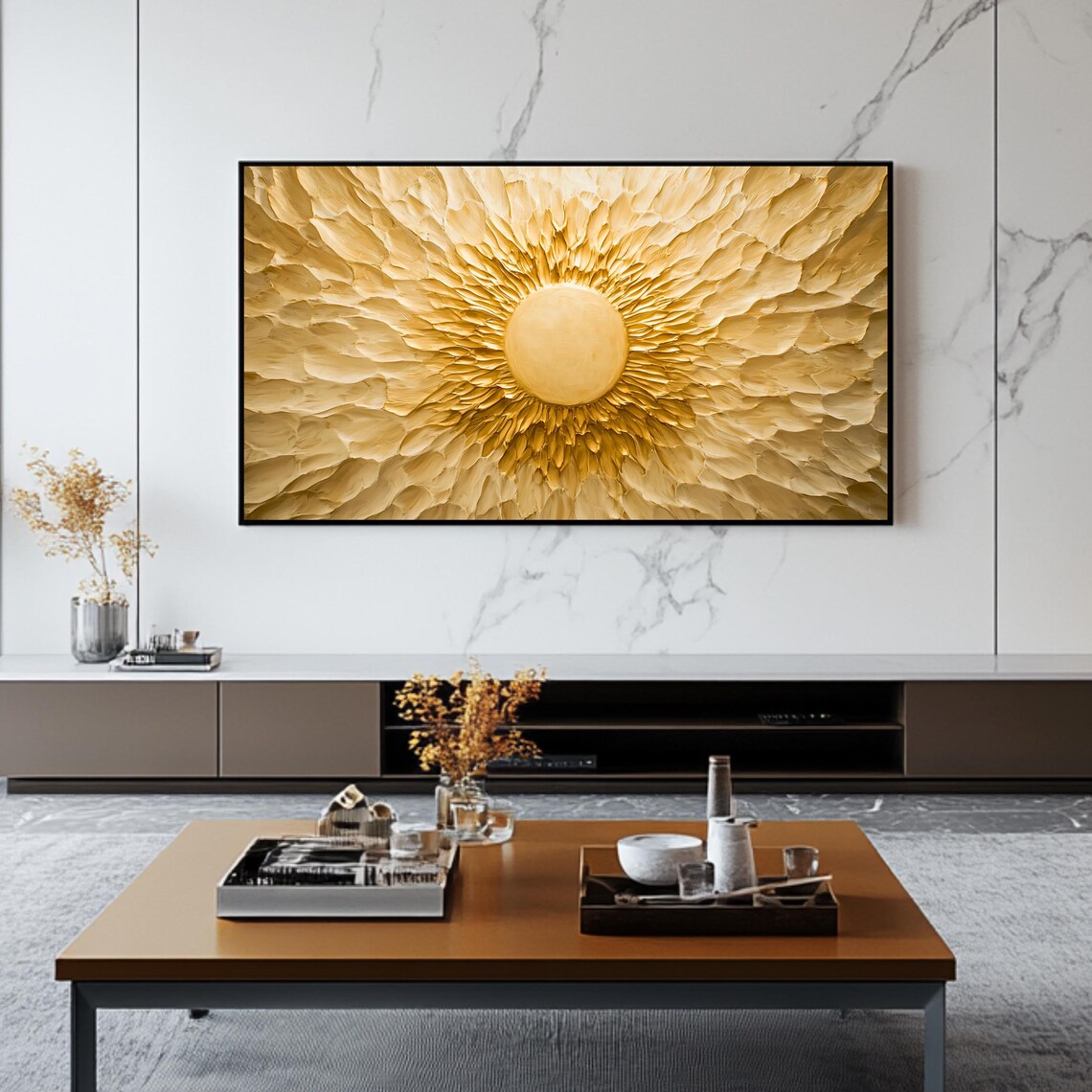 Golden Sunburst Textured Abstract Decor - Image 2