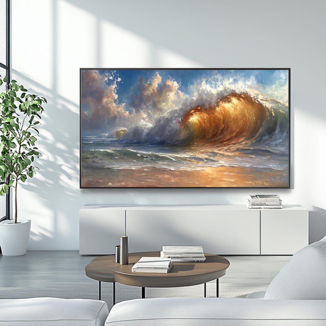 Golden Sunset Ocean Wave Crashing Beach Surf Dramatic Poster - Image 4