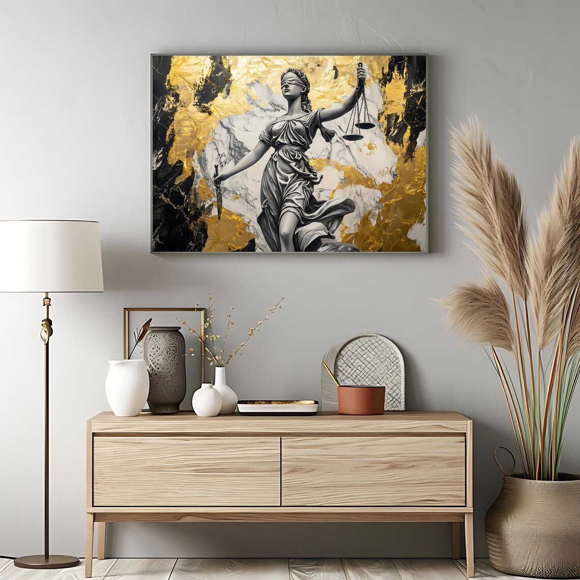 Lady Justice Statue Gold Marble Blindfold Scales Sword Legal Art Print - Image 3