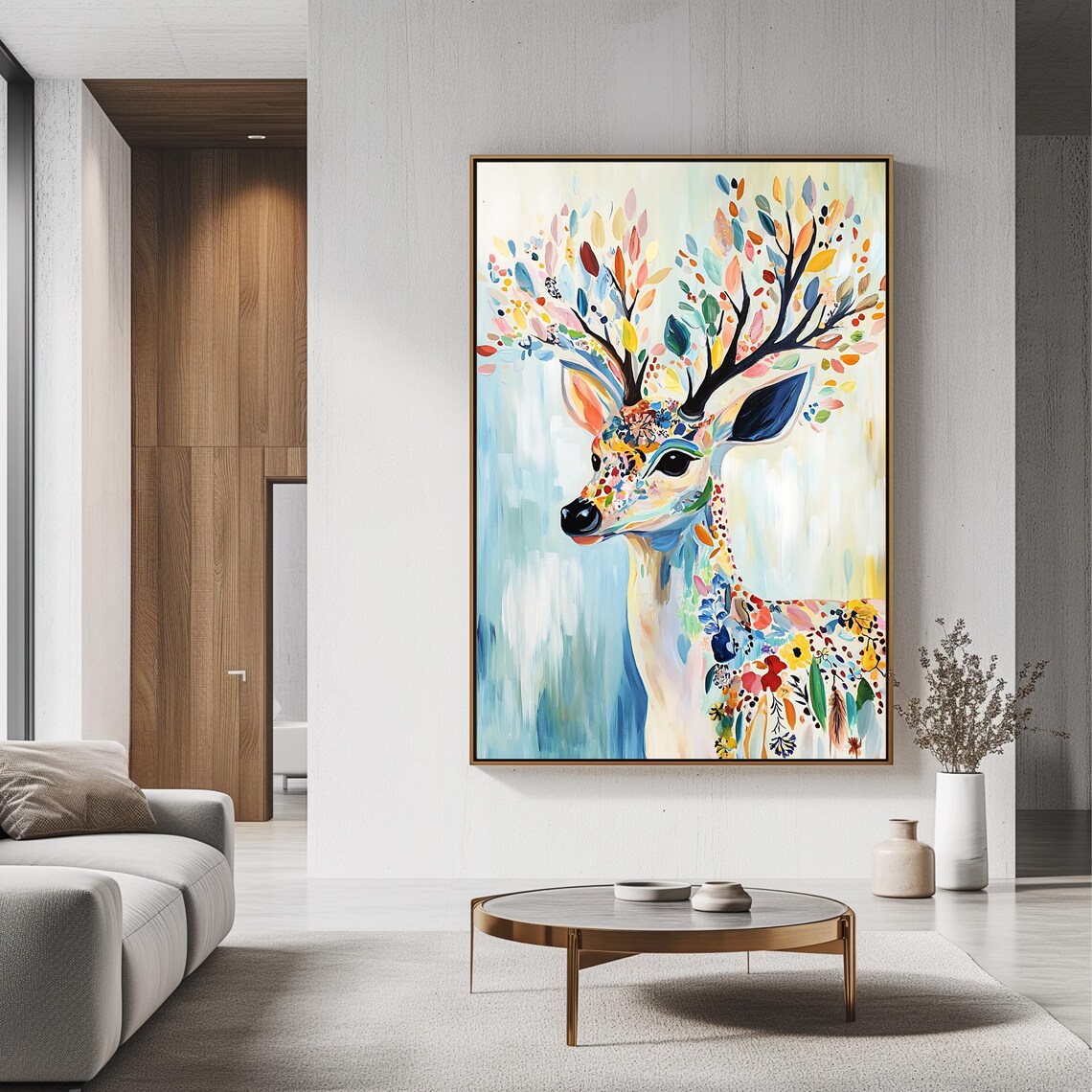 Floral Deer Leafy Antlers Colorful Pastel Woodland Animal Wall Art Poster - Image 3