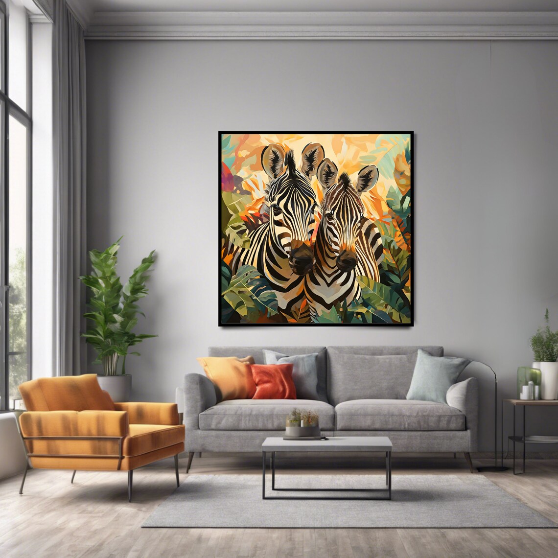 Two Zebras In Lush Jungle Colorful Wildlife Safari Nature Animal Poster - Image 2