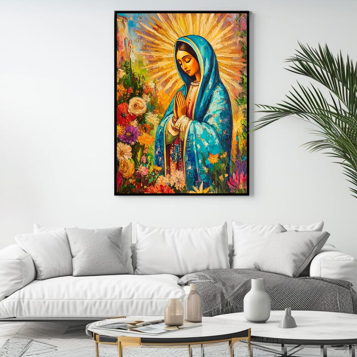 Our Lady Of Guadalupe Praying Blue Mantle Golden Halo Catholic Poster - Image 4