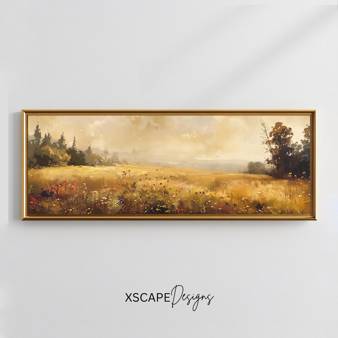 Panoramic Meadow Art Print, Rustic Countryside
