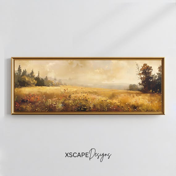 Panoramic Meadow Art Print, Rustic Countryside