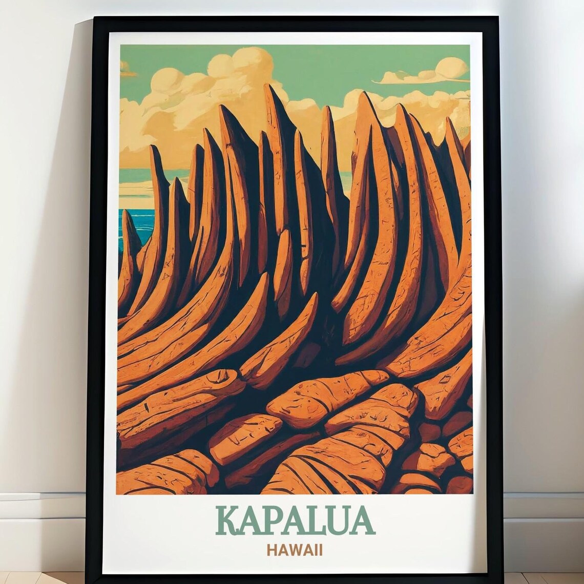 Kapalua Hawaii Dragons Teeth Lava Rock Coastline Golden Art Poster