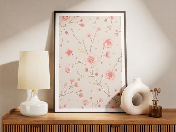 Vintage Pink Floral Print Elegant Botanical Wall Art