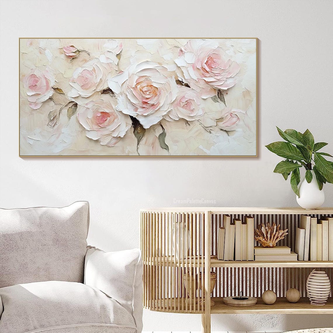 Blush Pink Roses 3D Textured Oil Painting Romantic Floral Wall Art - Image 3