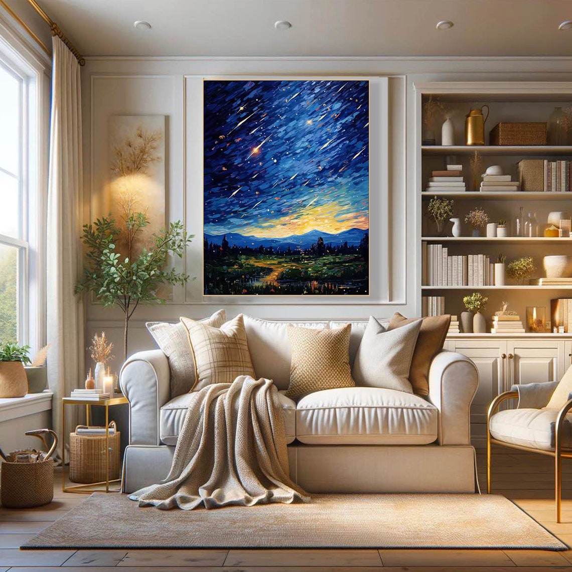 Starry Night Meteor Shower Over Mountains Oil Painting Travel Poster - Image 2