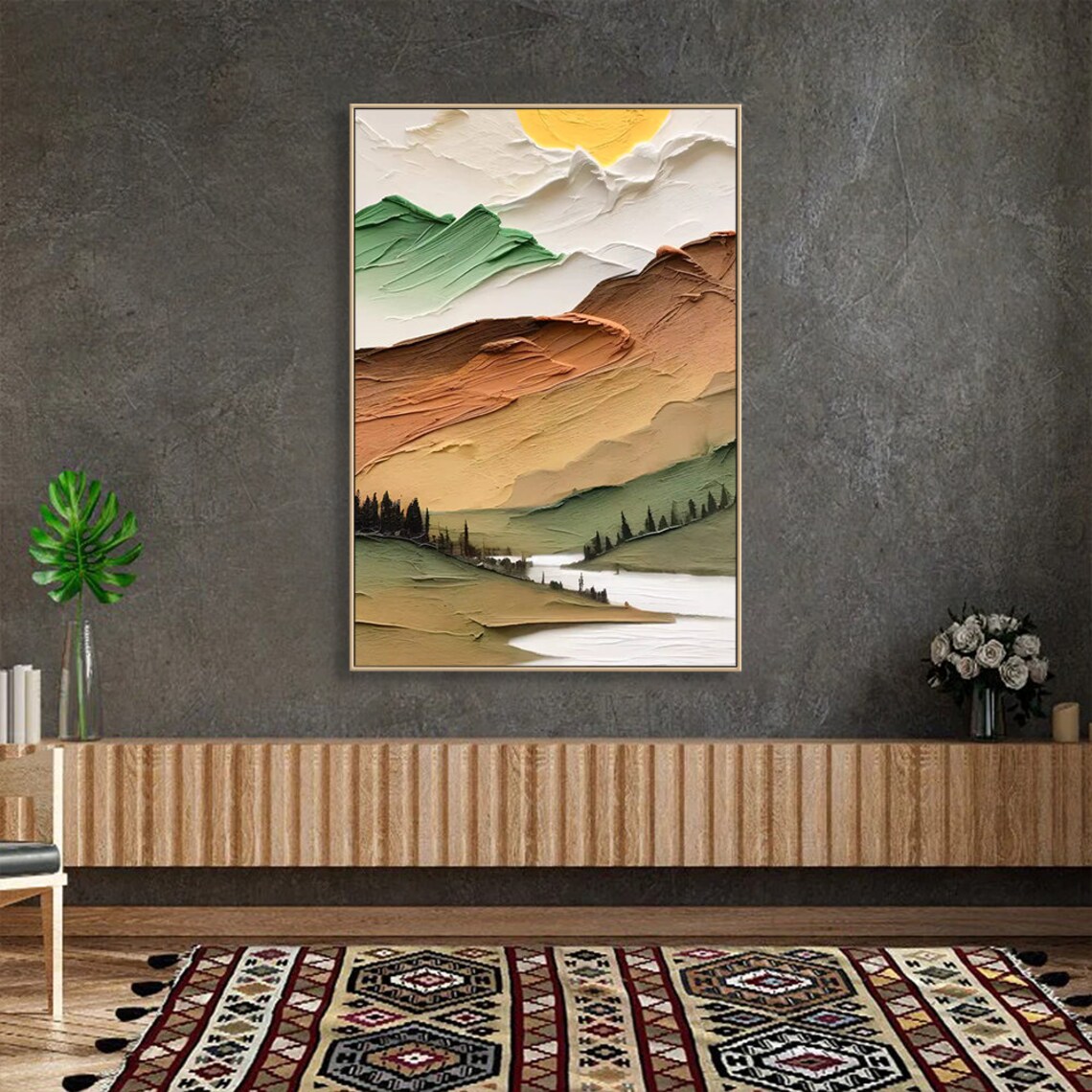 Oil-Painting-Style Mountain River Landscape Art Print - Image 3