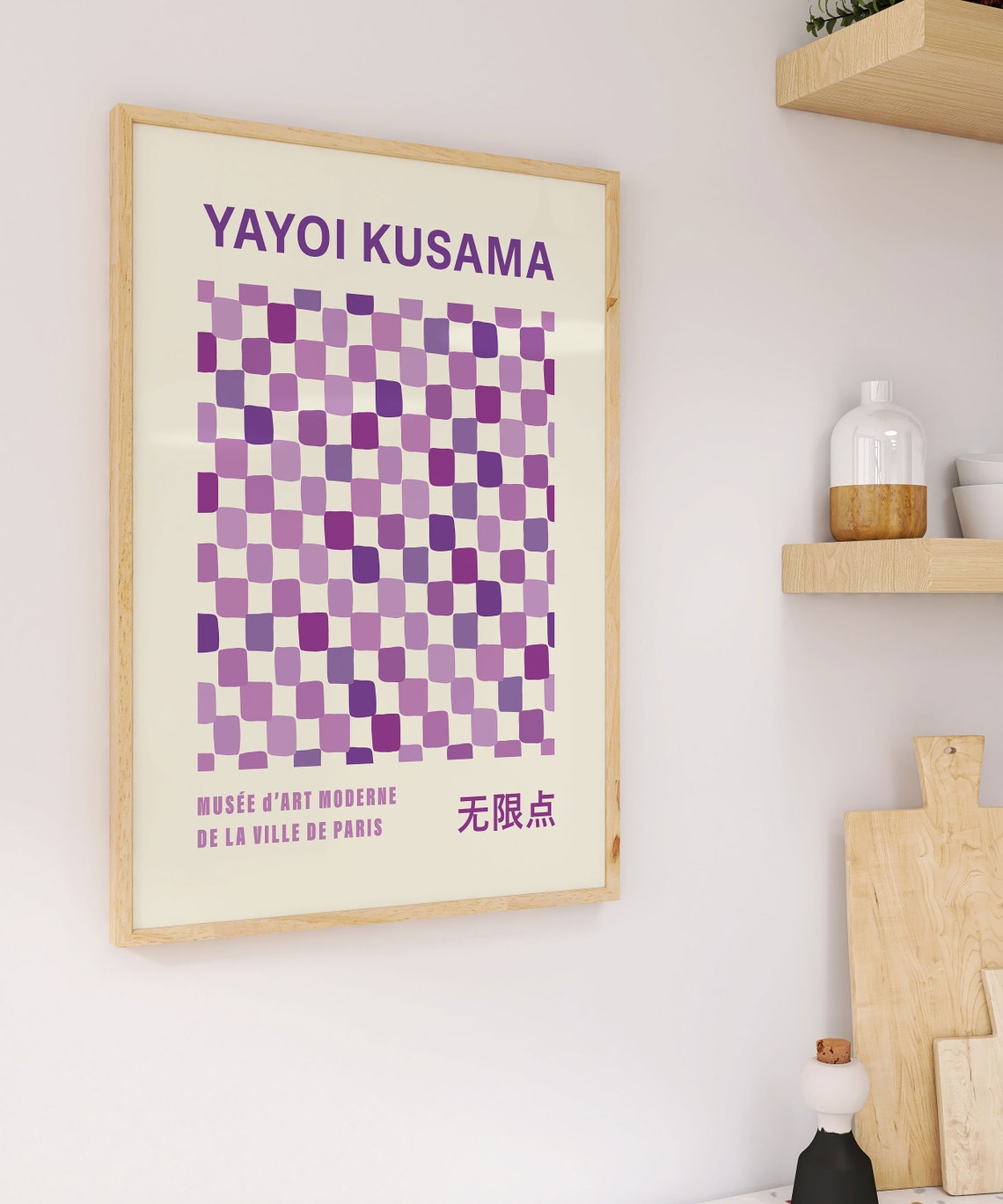 Yayoi Kusama Style Lavender Purple Checkered Dreamy Art Poster - Image 4