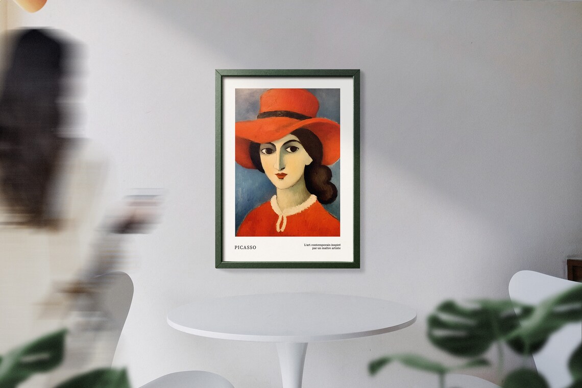 Red Hat Woman Portrait in Modernist Picasso Art Style Poster - Image 5