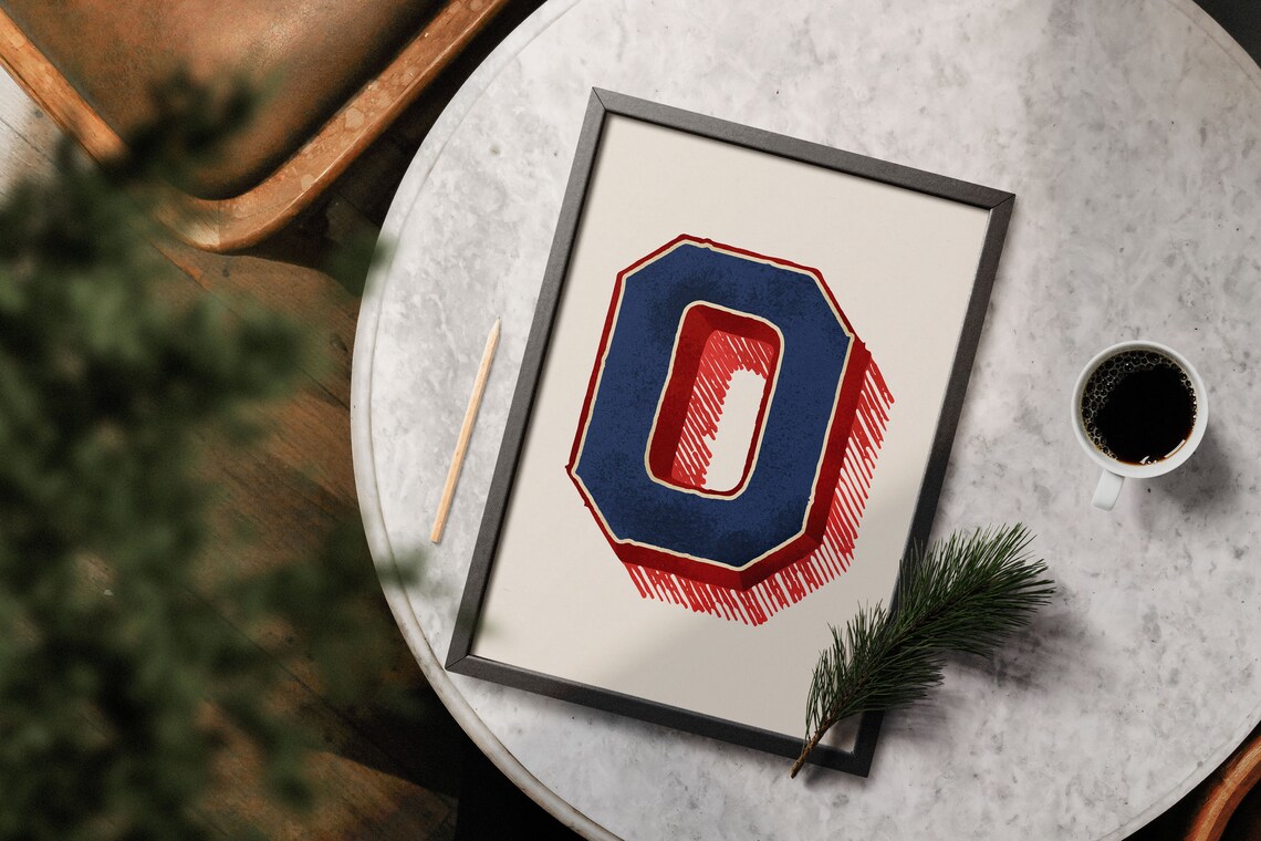 Letter O Navy Red Varsity Collegiate Alphabet Typography Sports Room Poster - Image 5