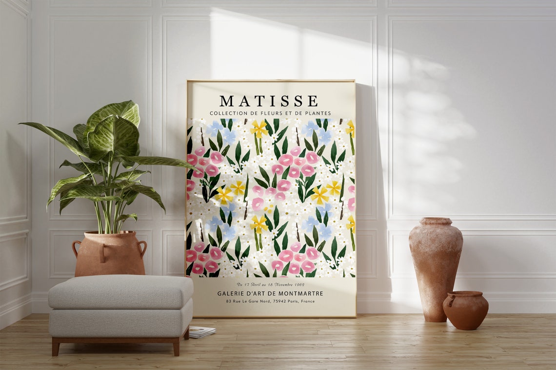 Matisse Pink White Yellow Wildflower Stripe Floral Gallery Print
