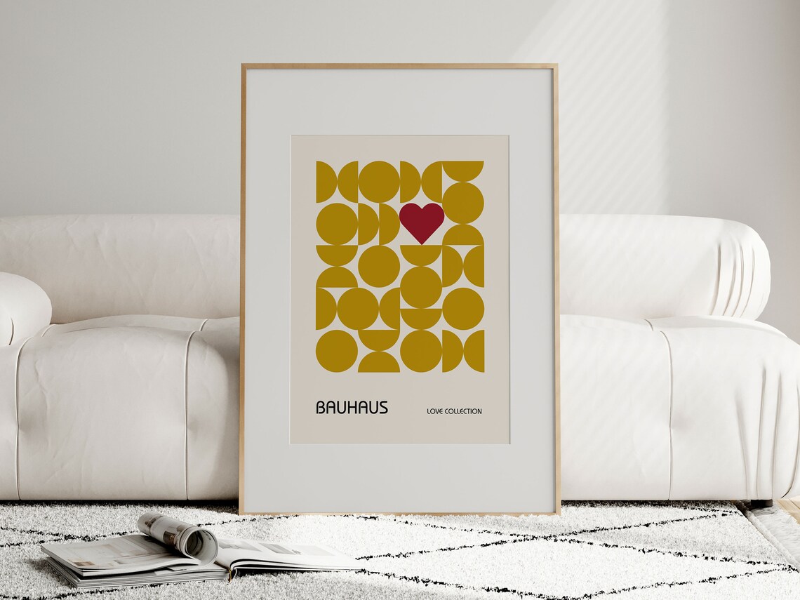 Ochre Yellow Geometric Circle Heart Bauhaus Love Collection Poster - Image 3
