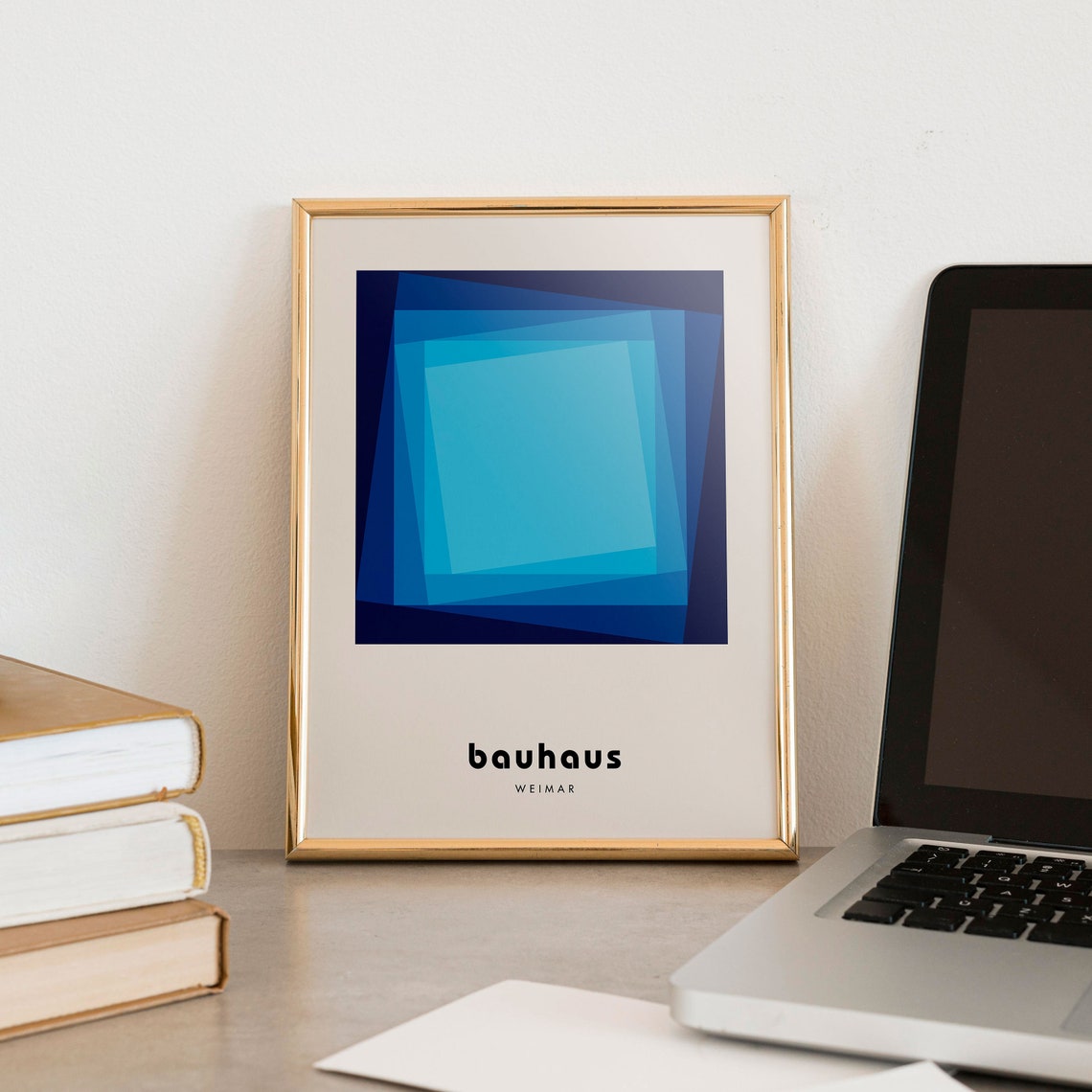 Layered Blue Square Geometric Bauhaus Weimar Mid Century Poster - Image 3